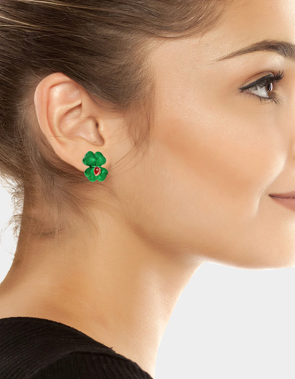 SHAMROCK LADYBUG STUD EARRINGS GREEN - Image 4