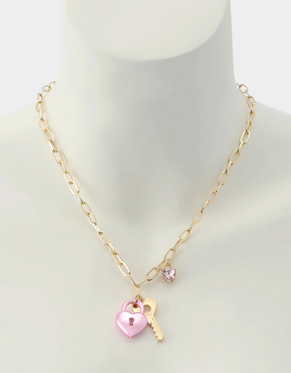 HEART LOCK SHORT PENDANT NECKLACE PINK - Image 4